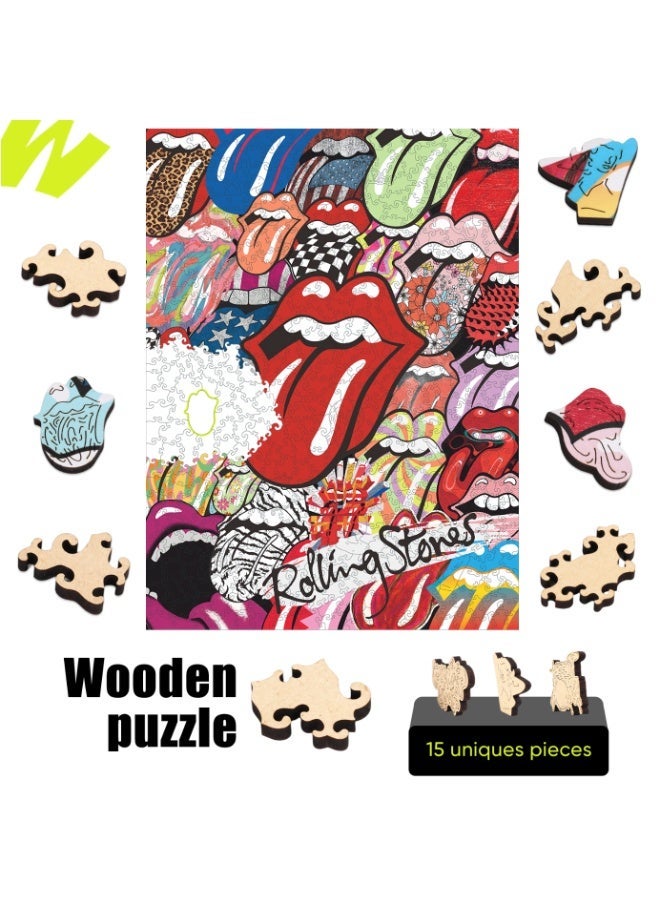 ROLLING STONES The Rolling Stones Wooden Puzzle – Lick & Rock | Official Licensed Puzzle Gift for Adults - Image 2